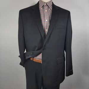 Alfani Men's‎ Sport Coat Blazer Two Button Solid Black Wool Polyester Twill 46R